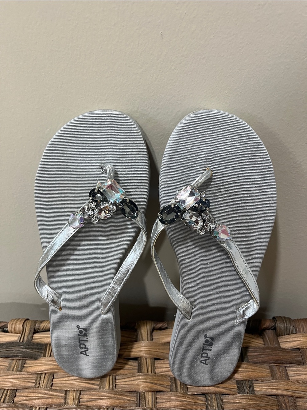 Apt. 9 Silver Jeweled Thong Sandals